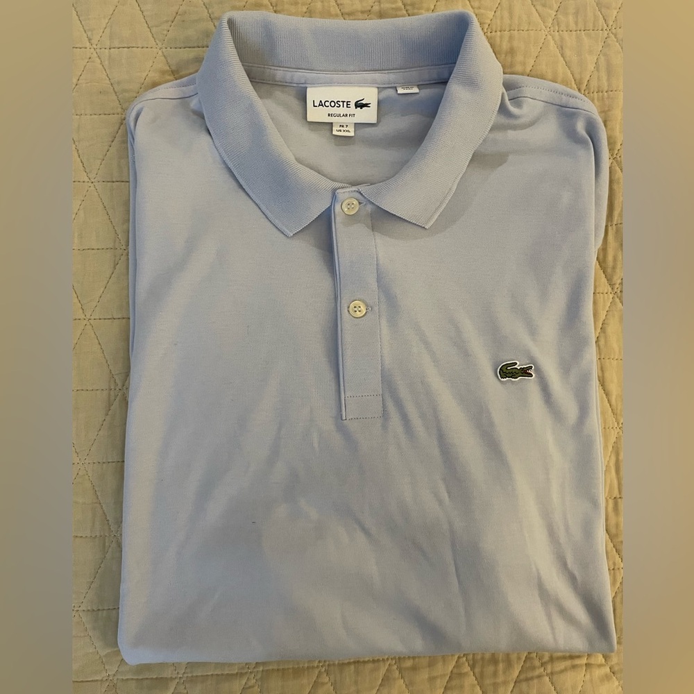 LACOSTE The Iconic Soft Knit Peruvian Cotton Polo Shirt in Blue Size XXL $98
